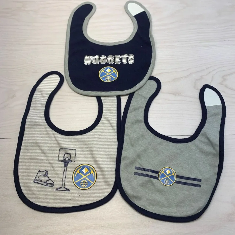 NBA Nuggets Basketball Unisex Baby Bib Infant Newborn 3 - Piece Set One Size